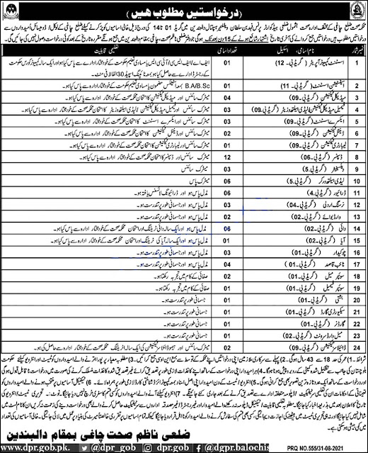 Latest Health Department Balochistan  Latest Jobs 2021 | BPS-01 to 14 Recruitment | Last Date-September 28, 2021