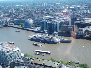 River Thames, London City Hall and HMS Belfast viewed from skygarden terrace