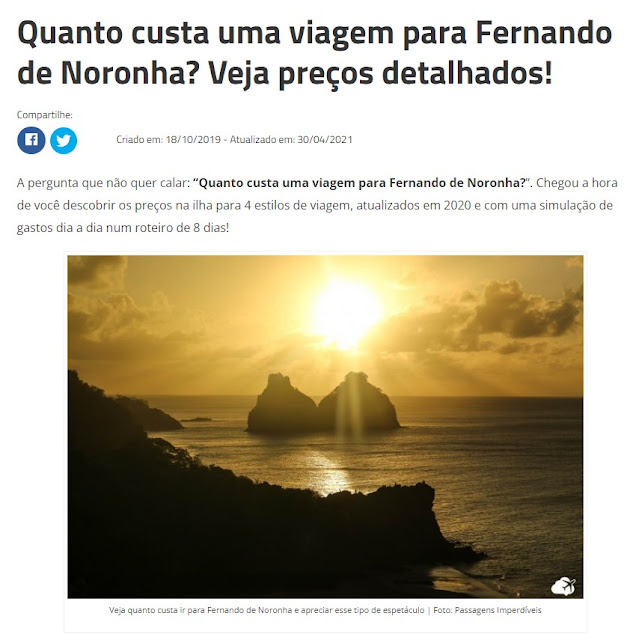 post sobre Fernando de Noronha