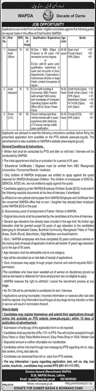 Latest Water and Power Development Authority WAPDA Management Posts Lahore 2022