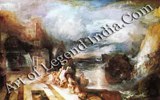 The Parting of Hero and Leander (detail), Turner often made mythological stories the basis of his landscapes. For some contemporary critics the power of his imagination was too strong: one called this work, dated 1837, 'the dream of a sick genius'. 