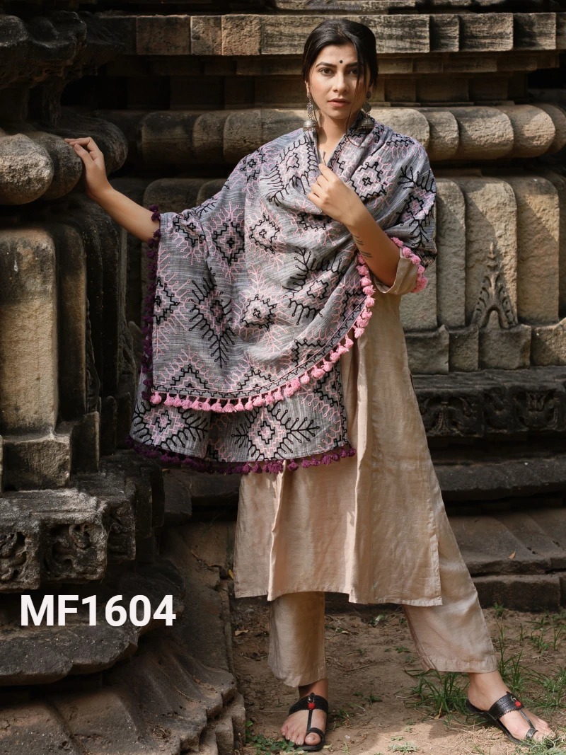 Mf-1600-1609 Msm Khadi Embroidery Work Designer Stoles
