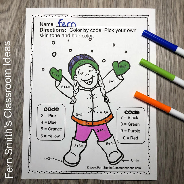 Winter Color By Number Addition, Subtraction, Multiplication, and Division Winter Themed Printables #FernSmithsClassroomIdeas