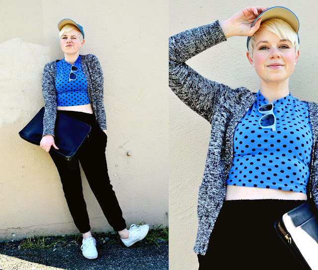 in style, crop top, polka dots, baseball cap, how to, seattle, street style, vintage coach, fleur d'elise