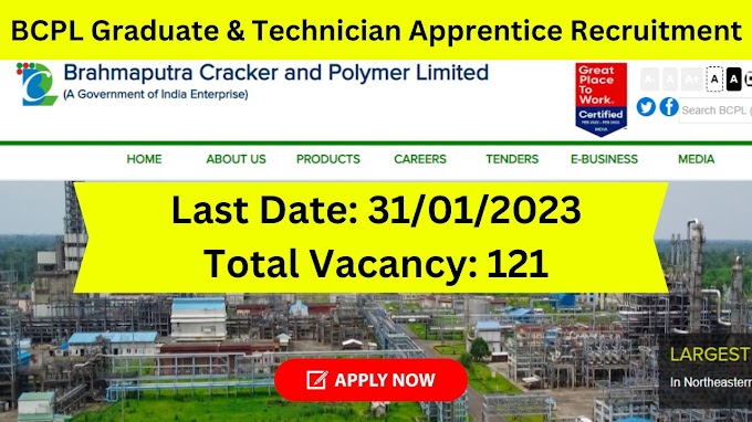 BCPL Graduate & Technician Apprentice Recruitment 2023 || For 121 Posts || Apply Online 