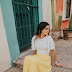 White Crop top with yellow skirt