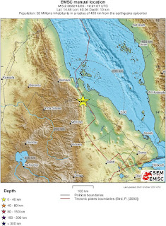 Cutremur moderat cu magnitudinea de 5,2-5,5 grade in zona de granita Etiopia-Eritreea (Riftul Est-African)