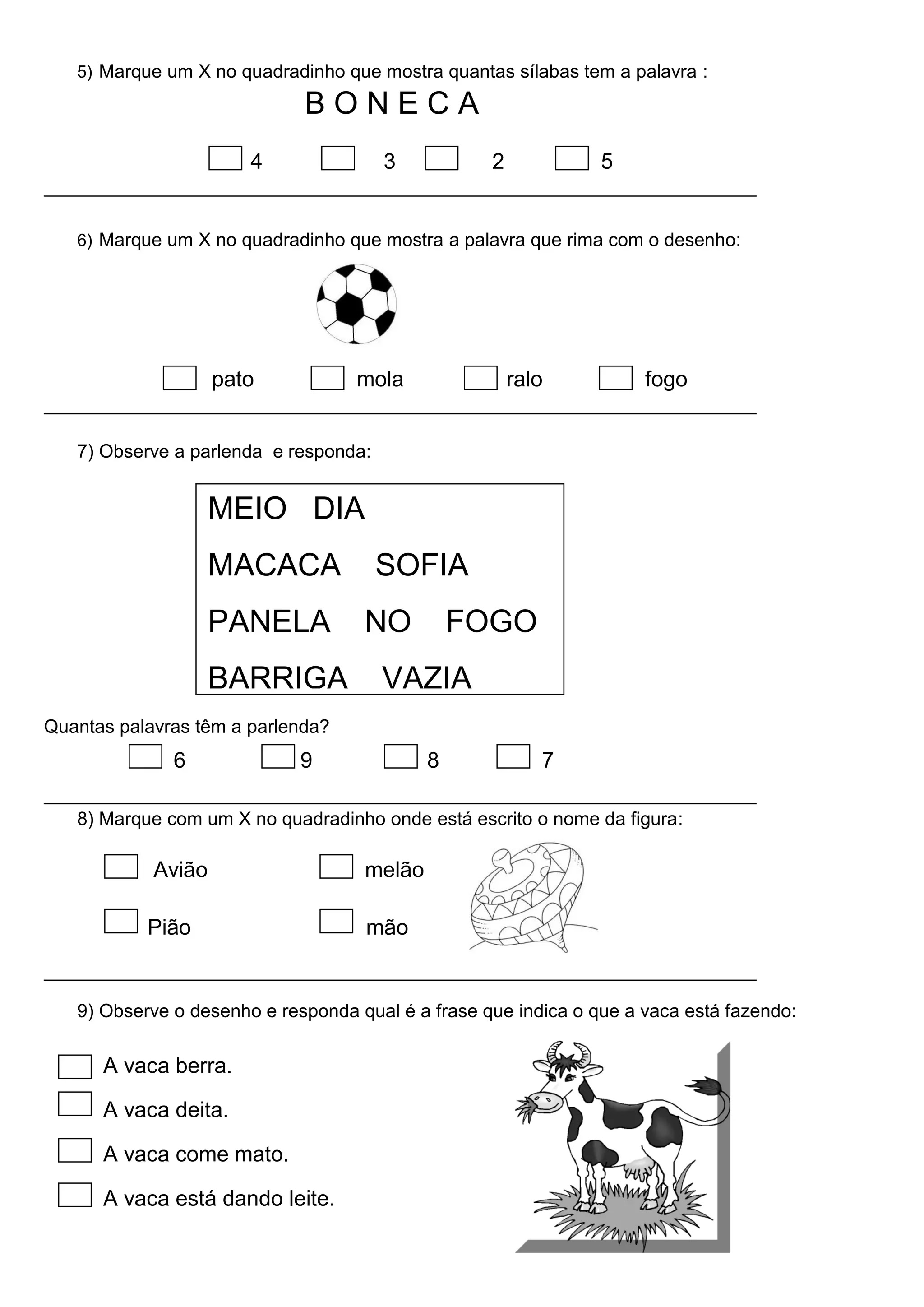 Avaliação diagnóstica 1 ano português WORD