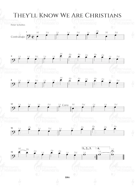 We are one in the Spirit / They'll know we are christians by our love /  Somos uno en Espíritu  partitura gratis para contrabajo (free music sheet double bass) - descar gratis partituras jpg png instrumentos