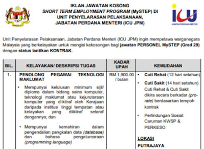 Jawatan Kosong Terkini di Jabatan Perdana Menteri (ICU JPM)