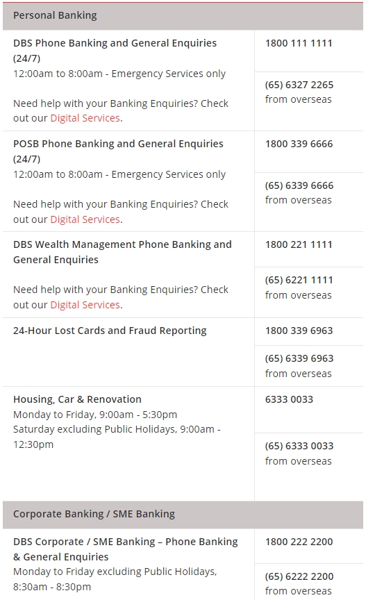 DBS Bank Contact Number Singapore 2023