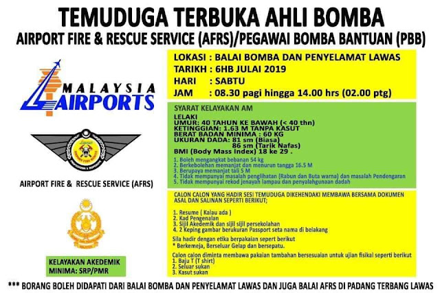 Temuduga Terbuka Airport Fire and Rescue Service (AFRS) di 