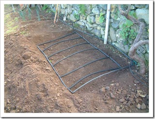 Underground wating pipes ready to be beried in the lettuce bed