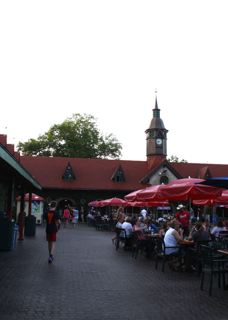 Enjoying the plaza at the Bauernhof at Grant's Farm.