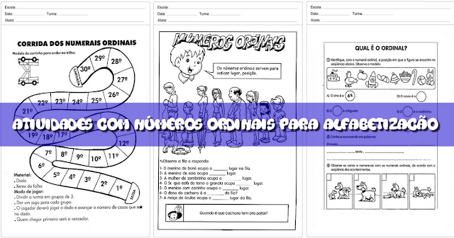Atividades com Números Ordinais para Alfabetização