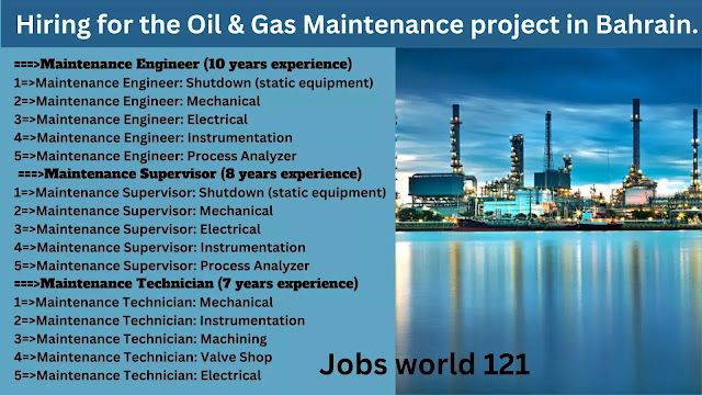 Hiring for the Oil & Gas Maintenance project in Bahrain.