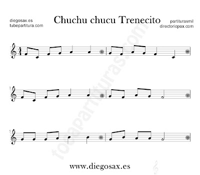 Chucu Chucu Trenecito partitura para flauta, violín, saxofón alto, trompeta, clarinete, soprano sax, tenor, oboe, corno inglés, trompa, fliscorno... en clave de Sol