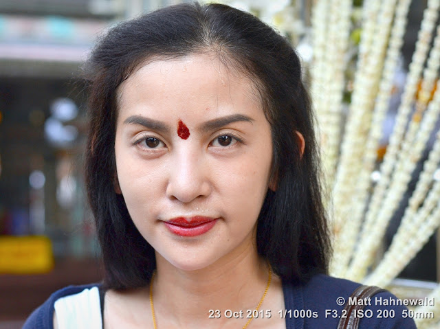 people, street portrait, headshot, Facing the World, © Matt Hahnewald, Thai beauty, tilaka, beautiful, Navaratri Festival, Thailand, Bangkok, Wat Prasri Maha Umathewee, Wat Khaek, Sri Mariamman Temple, Hinduism in Thailand