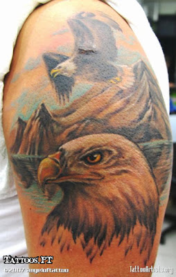 Tatuagens Aguia e Montanha no braco