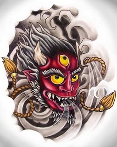 Very cool Japanese Mask Tattoo