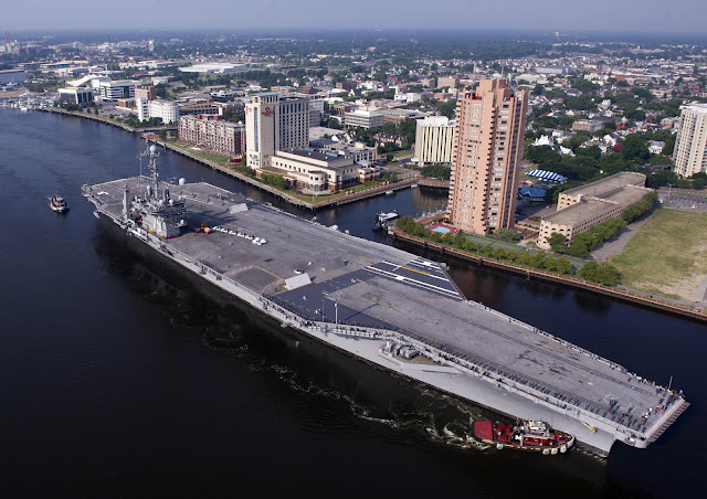 The aircraft carrier USS Harry S. Truman (CVN 75) departs Norfolk Naval Shipyard