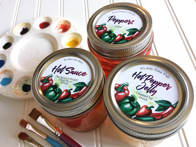 Custom Watercolor Pepper canning jar labels