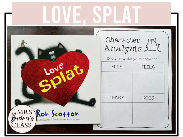 Love Splat book activities unit with literacy printables, reading companion activities, lesson ideas, and a craft for Valentine's Day in Kindergarten and First Grade