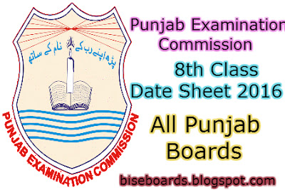 PEC Rawalpindi Board 8th Class Date Sheet 2016