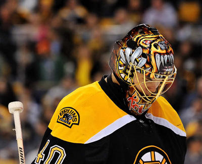 Another picture of Tuukka Rask with his Bruins goalie mask