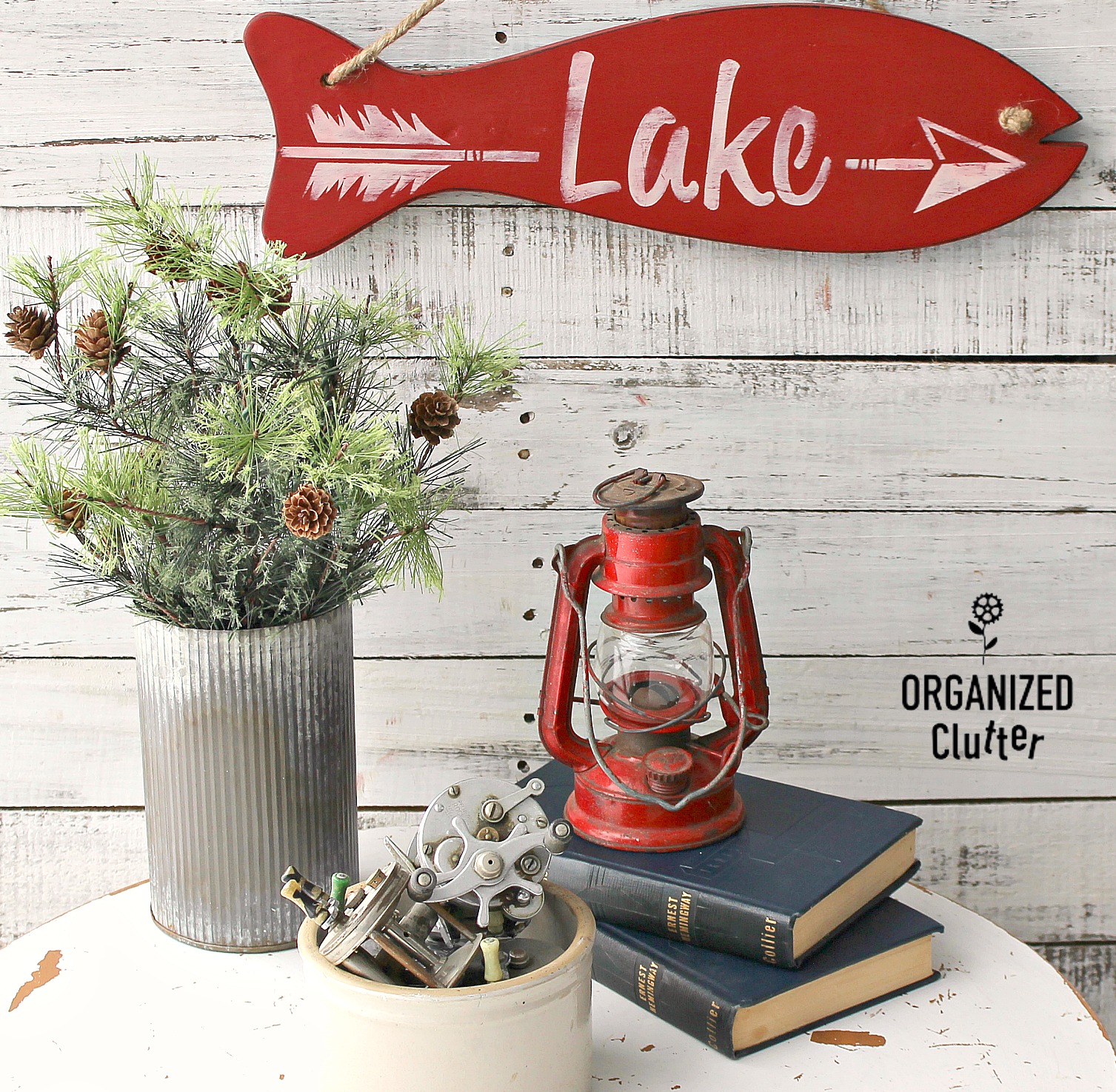 Thrift Store Fishing Rod Holder Repurposed As Lake Sign - Organized Clutter