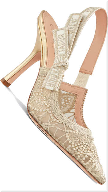 ♦Transparent mesh embroidered  J'ADIOR slingback pumps with gold-tone D-lace macramé motif #dior #shoes #gold #brilliantluxury