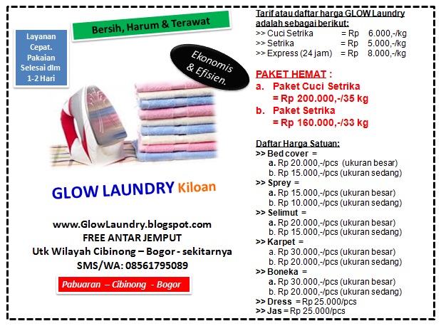 Tarif Cuci Laundry  GLOW Laundry Kiloan Melayani Antar 