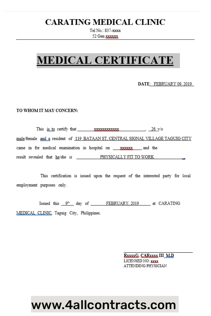 certificate is a medical certificate issued by Carating Medical Clinic in Taguig City, Philippines