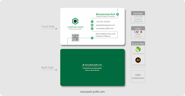 Download Free Clean Modern Visiting Card CDR Template Design with source files CorelDraw & Illustrator files (.cdr / .ai) from pixel-grafix