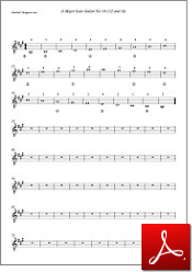 PDF, notes A major scale 2 octaves of the guitar no: 16 (12 and 14)