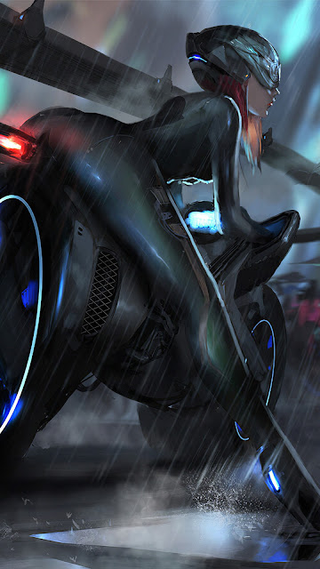 Cyberpunk Bike Girl Wallpaper