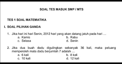  Soal dan Kunci Jawaban Tes Seleksi Masuk SMP MTs