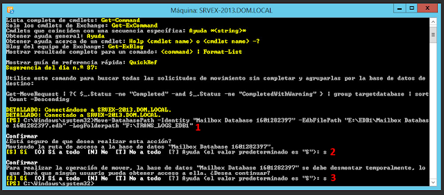 ﻿ Move-DatabasePath -Identity "Mailbox Database 1601282397" -EdbFilePath "E:\EDB1\Mailbox Database 1601282397.edb" –LogFolderpath "F:\TRANS_LOGS_EDB1"