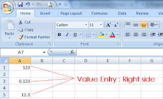 MS-Excel Value entry - Right side align