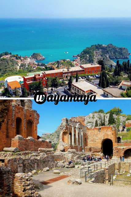 landscape view of Isola Bella island & Greek Theatre ruins, Taormina | Sicily, Italy | wayamaya