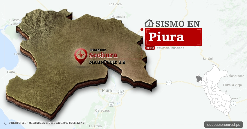 Temblor en Piura de Magnitud 3.9 (Hoy Miércoles 2 Septiembre 2020) Sismo - Epicentro - Sechura - Sechura - IGP - www.igp.gob.pe