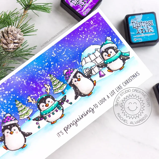 Sunny Studio Stamps: Winter Scenes Penguin Pals Christmas Card by Rachel Alvarado
