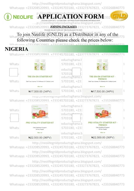 Nigeria, NEOLIFE, GNLD, Register, Join, Distributor, Form, Application, Prices, Products