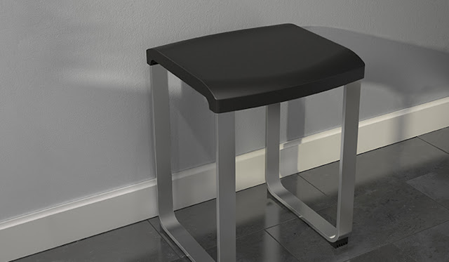 Small stool in chrome and black for the bathroom.