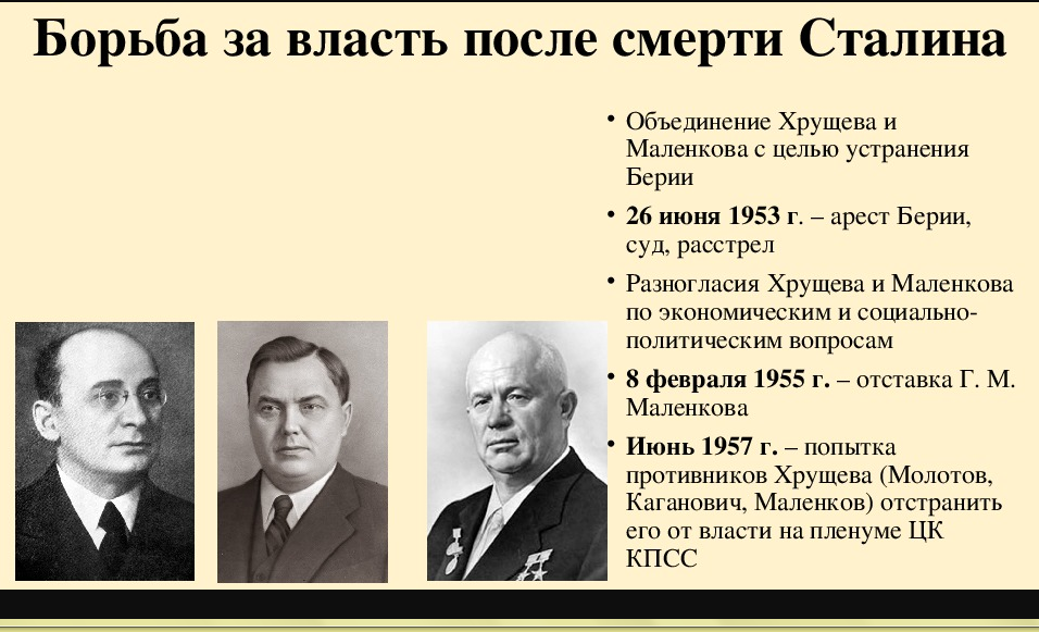 Последствия смены руководства ссср в 1953