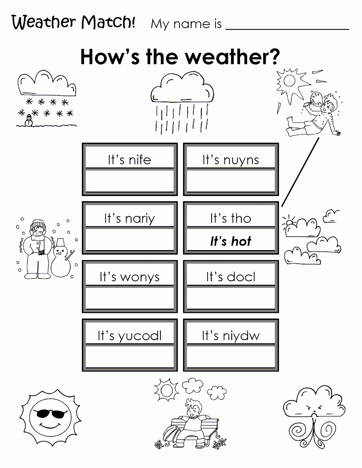 colorear Imagui en Dibujos adults de saludos inglés for para  worksheets   esl weather