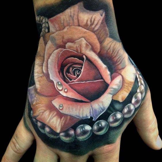 3d rose tattoo on hand