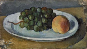  Paul Cezanne - raisin et une pèche sur une assiette,1877-1879. 