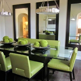 dining room mirrors, windowless dining room, 3 large mirrors