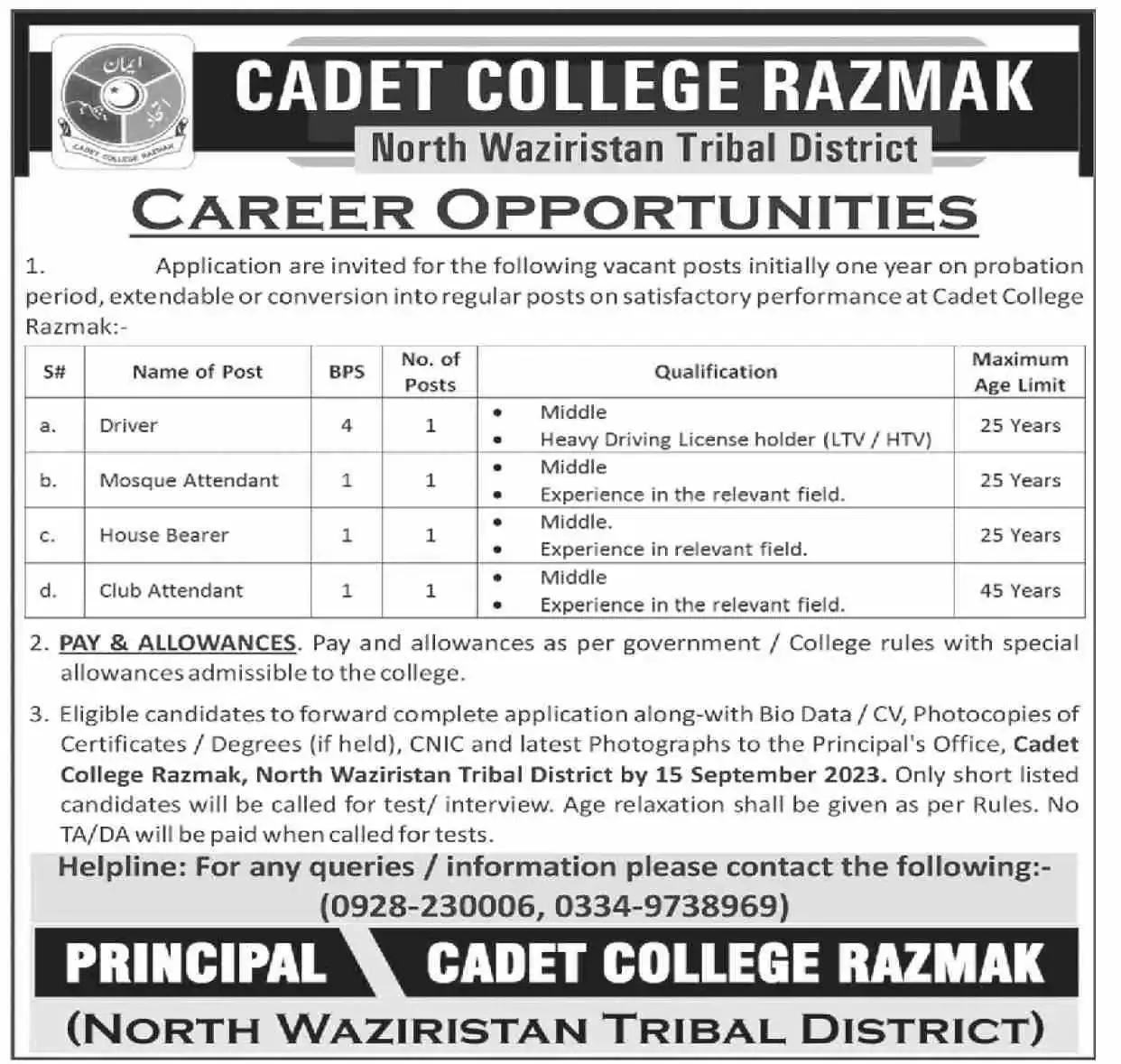 Cadet College Jobs Razmak 2023: Rewarding Career